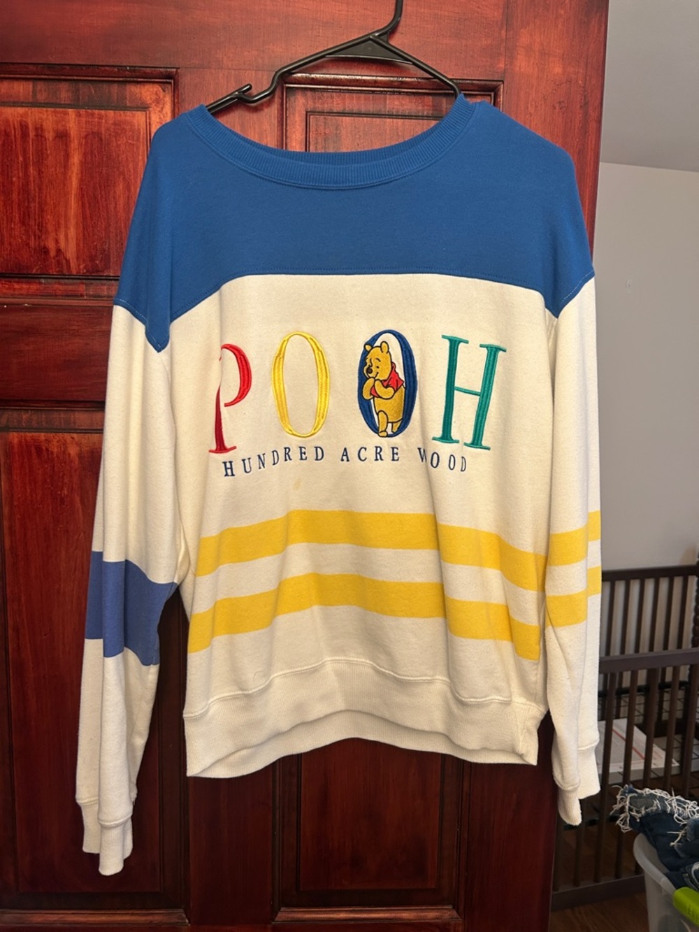Disney Blue and White Striped Winnie the Pooh Crewneck Sweatshirt